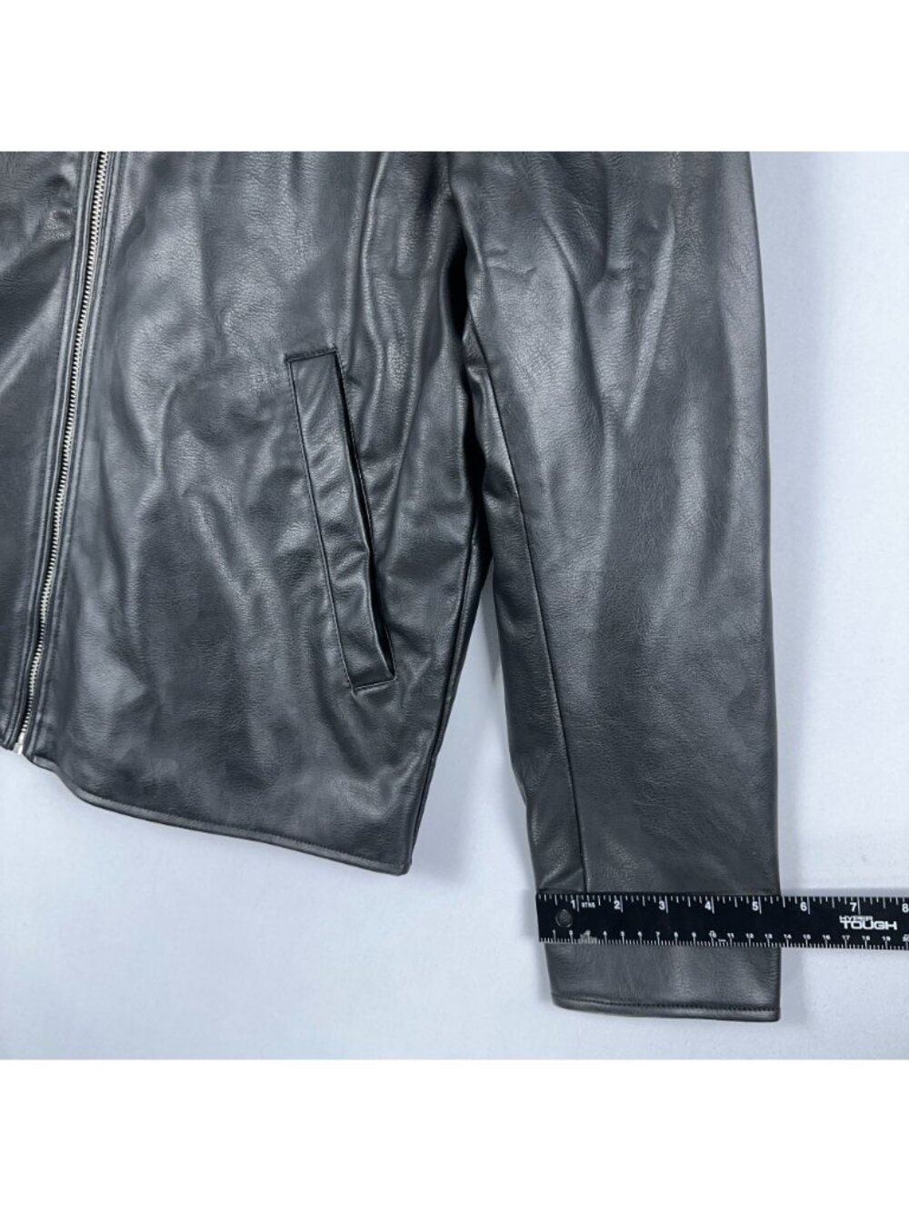 H&M Leather Jacket Coat Mens Size Large Black Zip-Up Front Welt Pockets - Picture 10 of 11